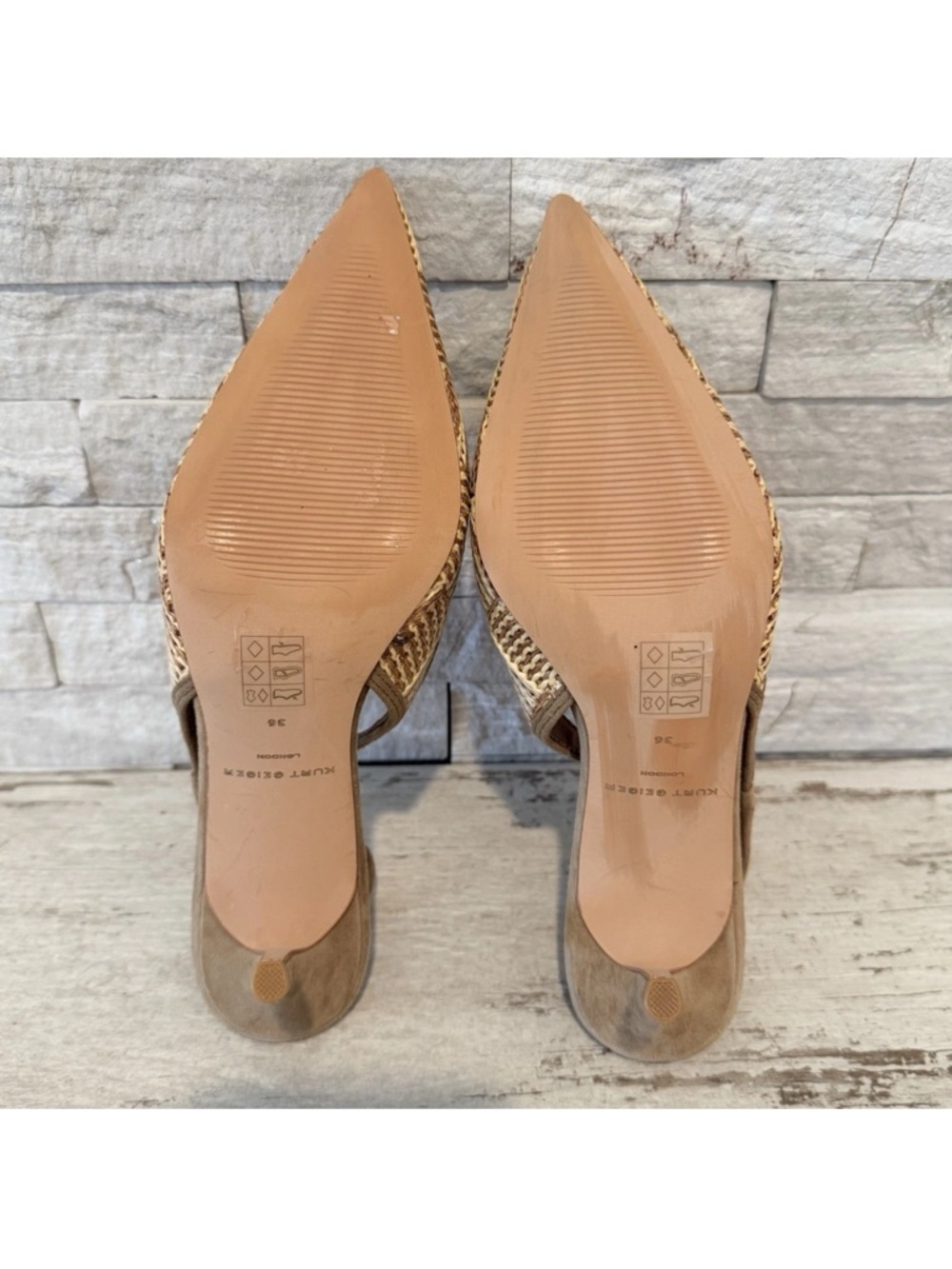 Kurt Geiger London Belgravia Slingback Raffia Woven Heels Beige Combo Size 36 EU - Picture 12 of 15